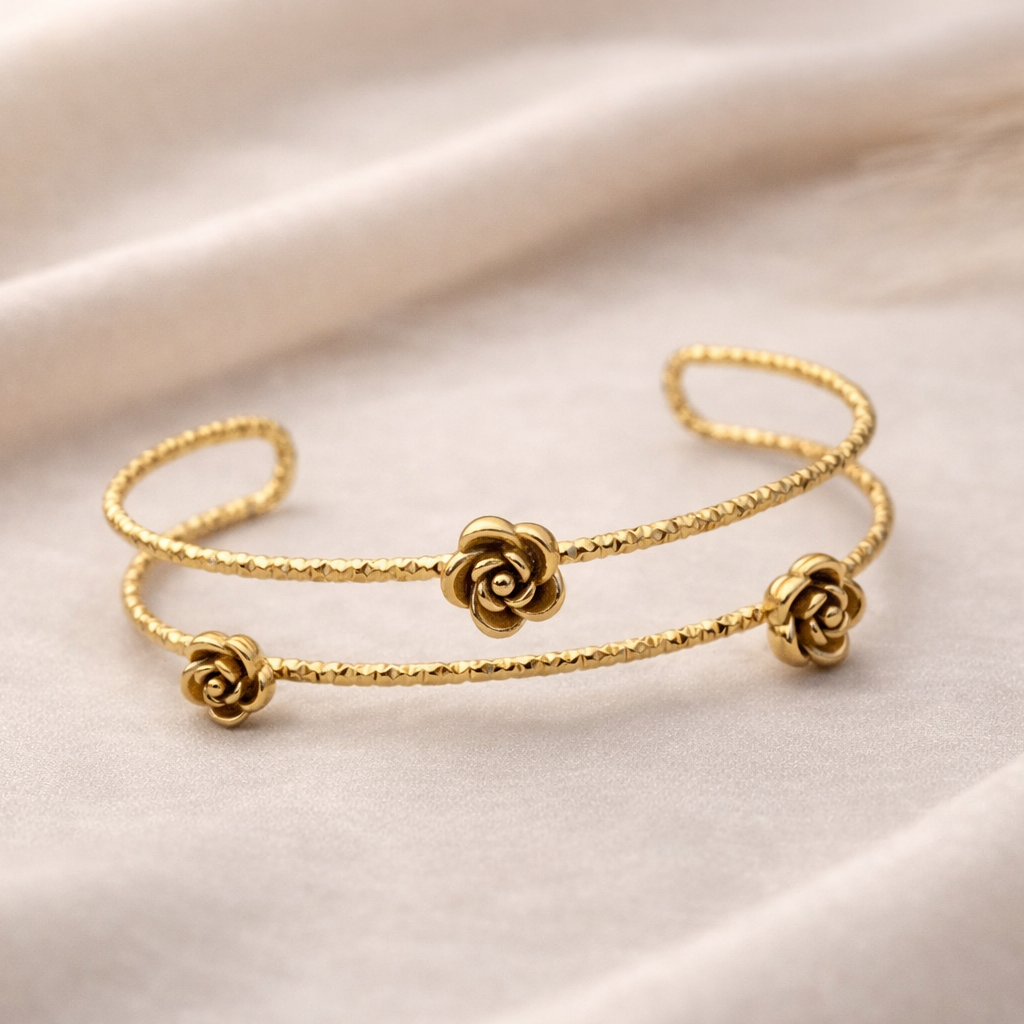 Rosé Garden Multi-Layer Gold Cuff Bracelet for Women
