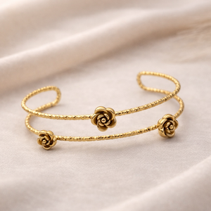 Rosé Garden Multi-Layer Gold Cuff Bracelet for Women