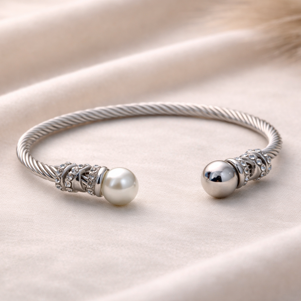 Sterling Mist Twisted Pearl Silver Cuff Bracelet