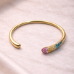 Aurora Multicolored Gemstone Gold Open Cuff Bracelet