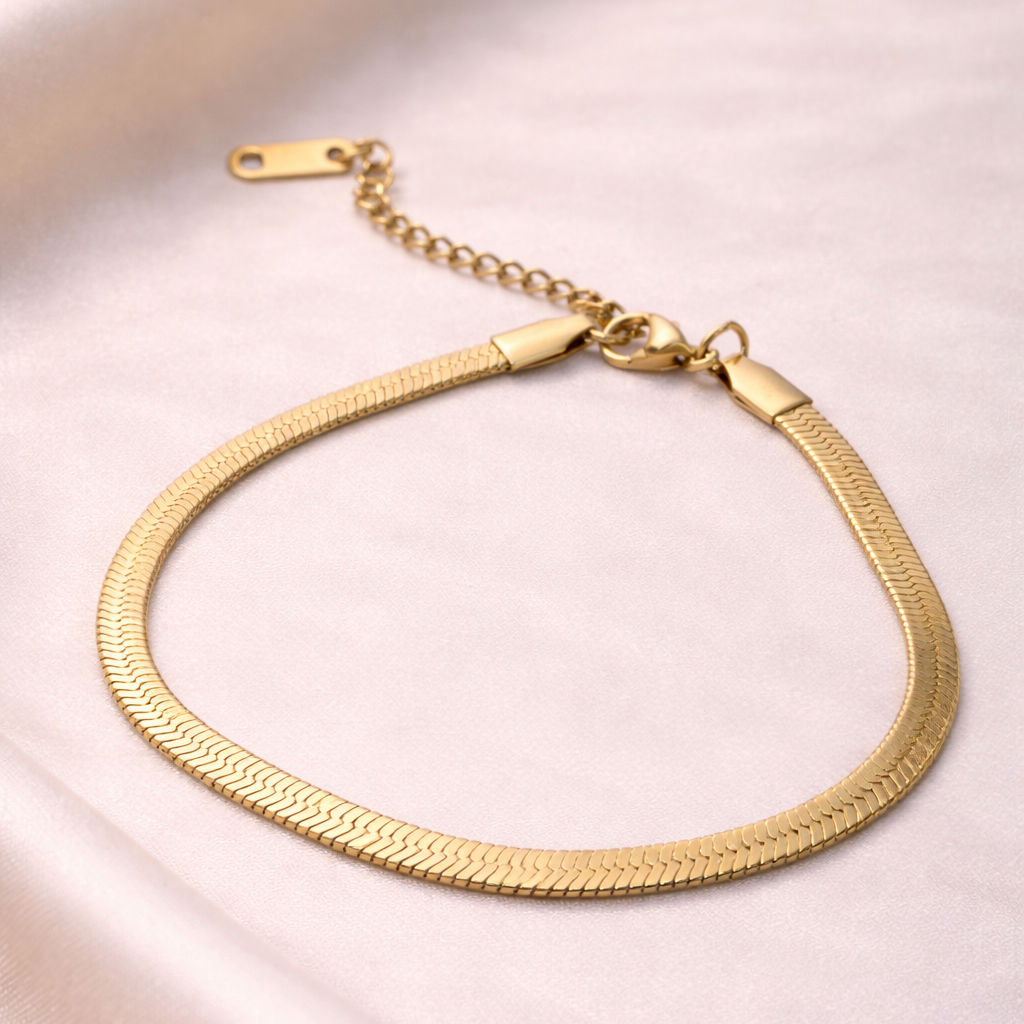 Liquid Gold Flat Herringbone Snake Chain Bracelet