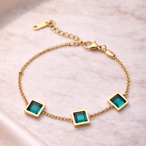Empress Emerald Green Square Stone Gold Link Bracelet