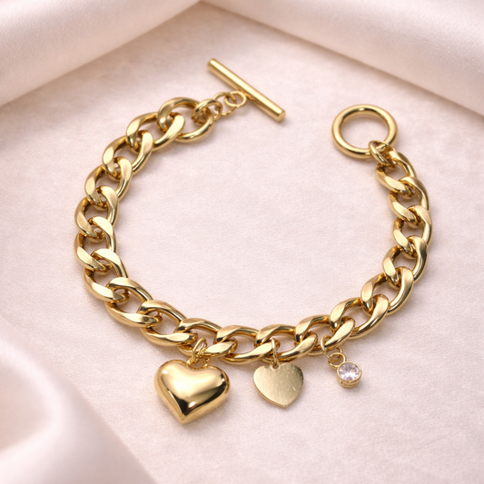 Amora Chunky Heart Charm Bracelet
