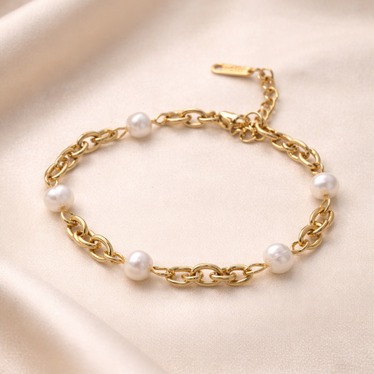 Chunky Gold Pearl Chain Statement Bracelet
