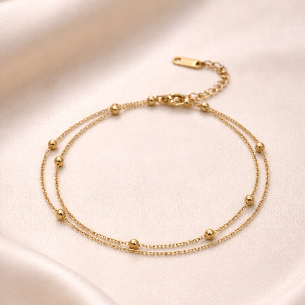 Minimalist Gold Bead Double Chain Bracelet