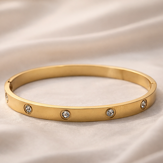 Classic Diamond Studded Gold Plated Cuff Bracelet