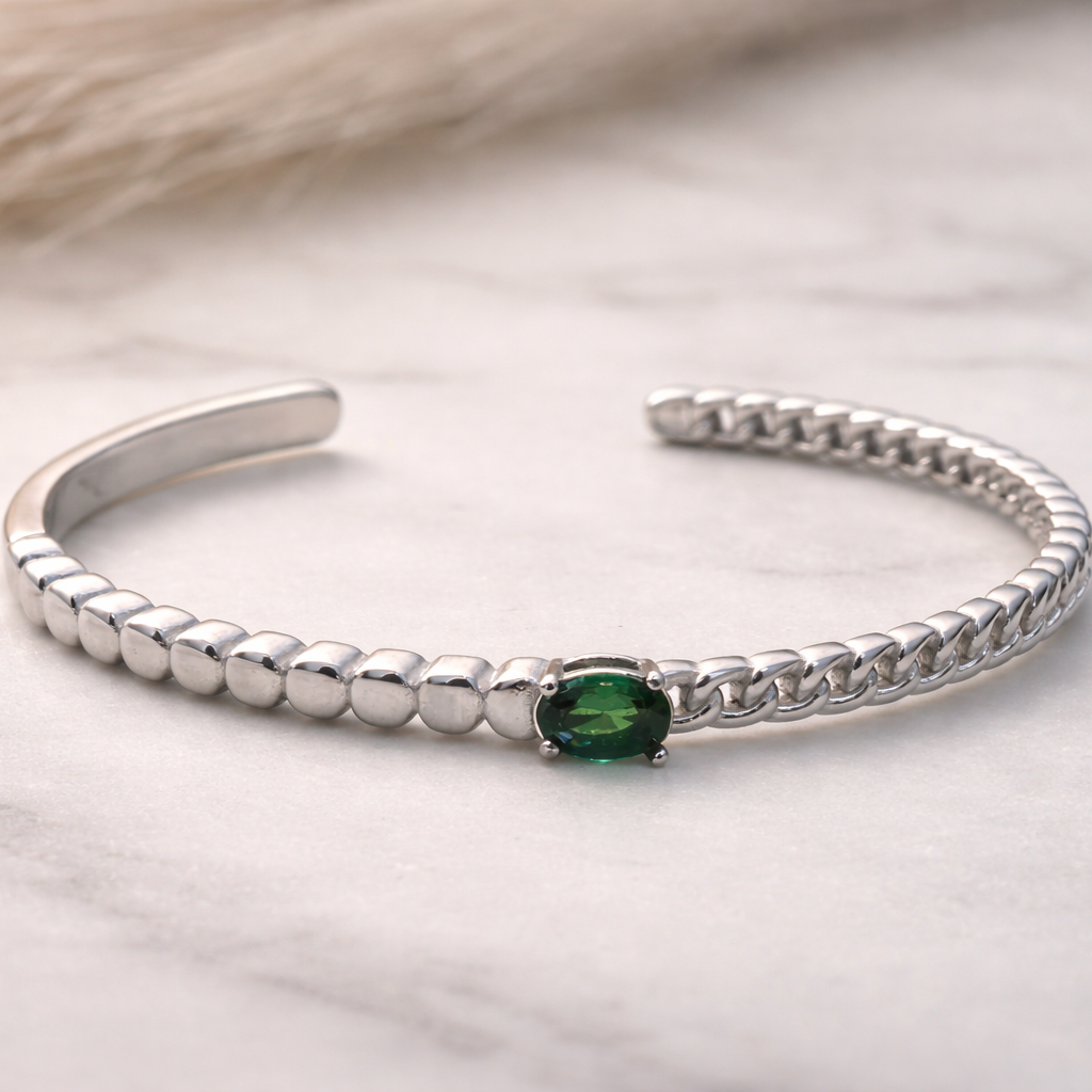 Emerald Isle Hybrid Silver Cuff Bracelet