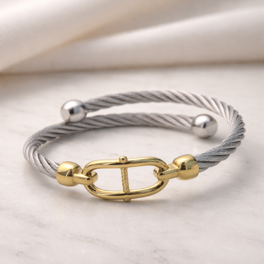 Marina Nautical Two Tone Cable Bangle