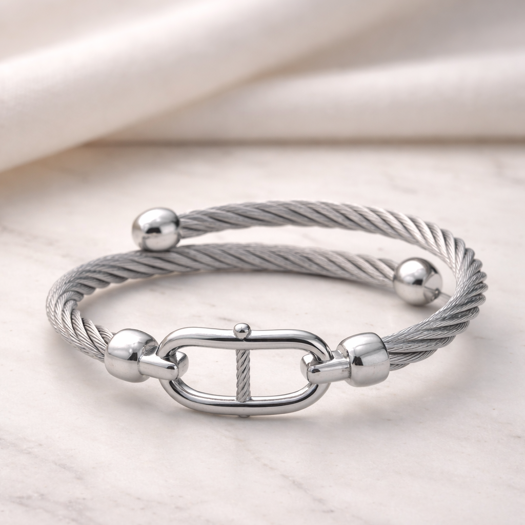 The Marina Cable Wrap Silver Cuff Bracelet