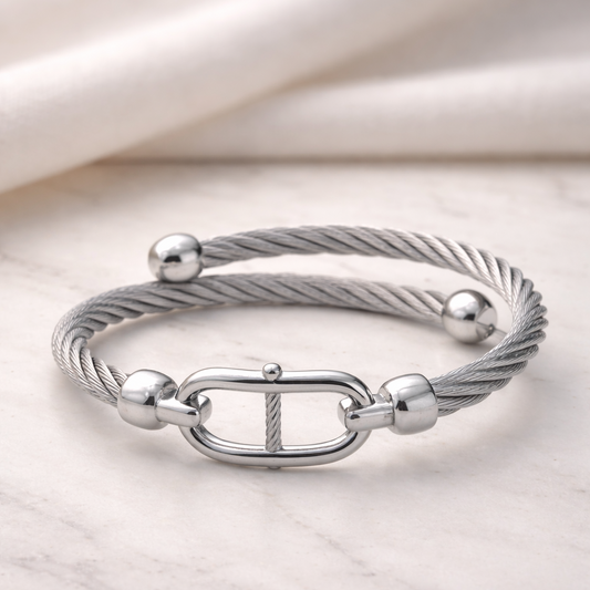 The Marina Cable Wrap Silver Cuff Bracelet