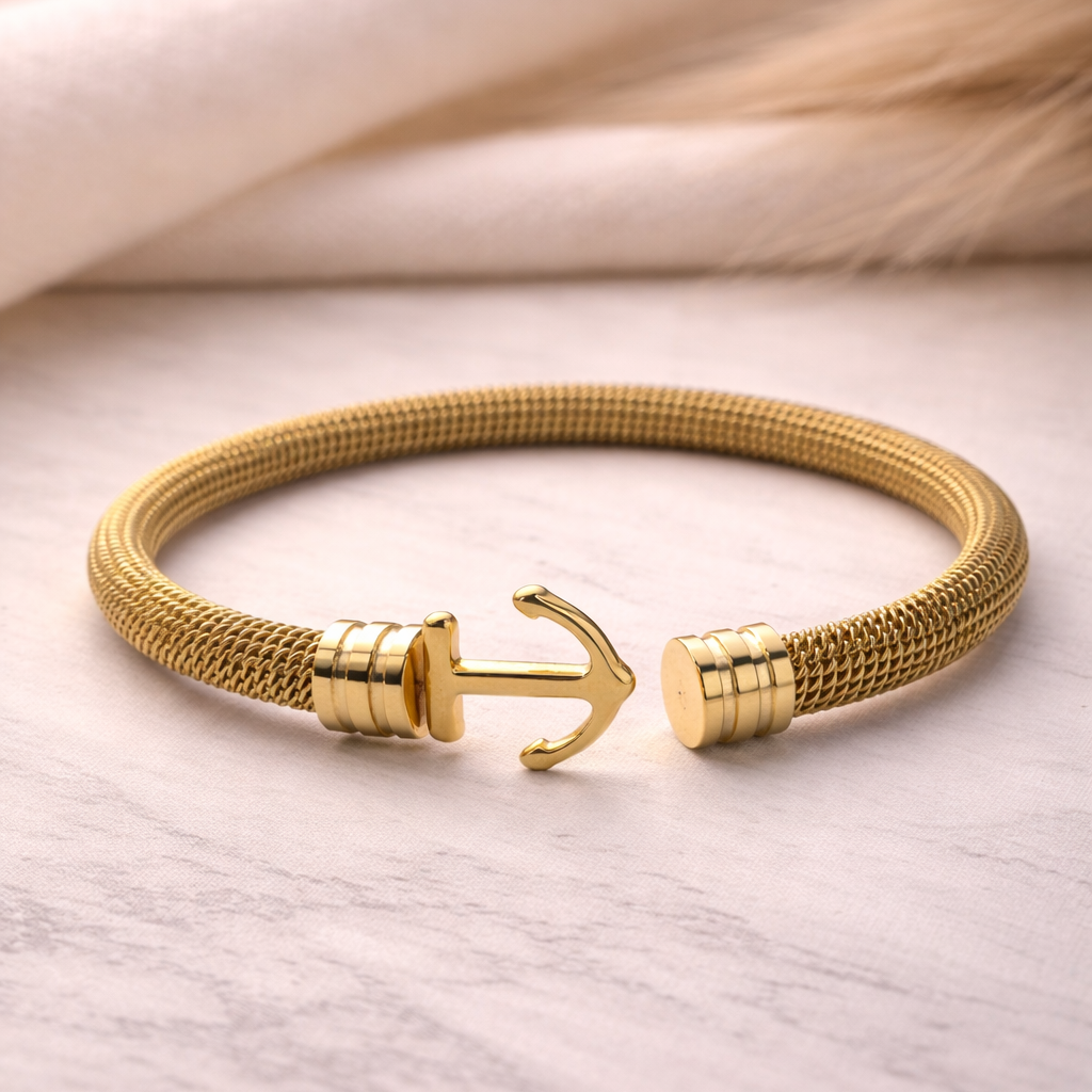 The Voyager Anchor Mesh Cuff Bracelet