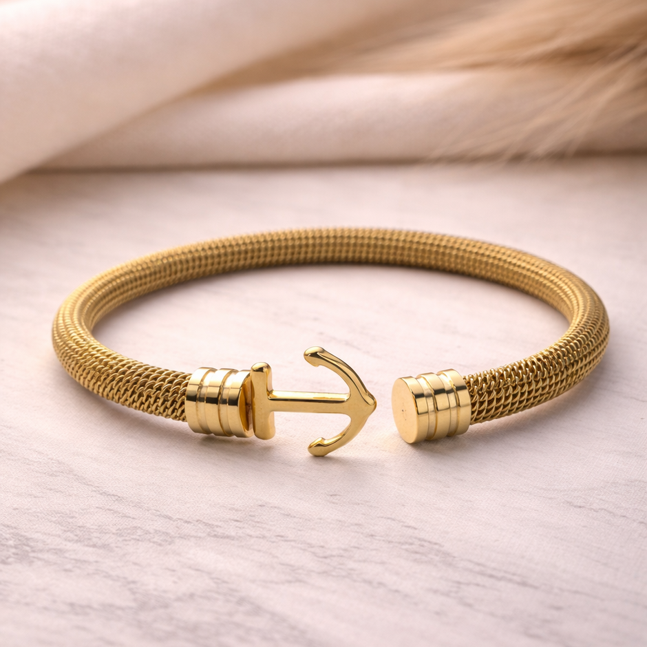 The Voyager Anchor Mesh Cuff Bracelet
