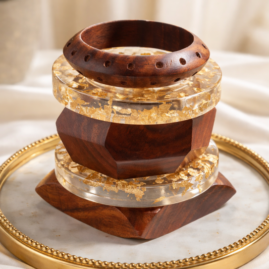 Aurelian Gold Flake & Ebony Wood Bangle Set