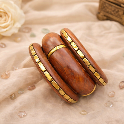 Hand-Carved Timber & Gold Inlay Bangles