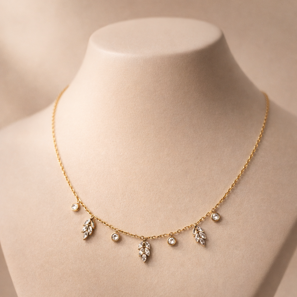 Celestial Leaf & Crystal Fringe Necklace