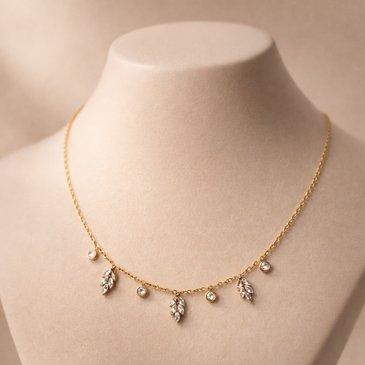 Celestial Leaf & Crystal Fringe Necklace
