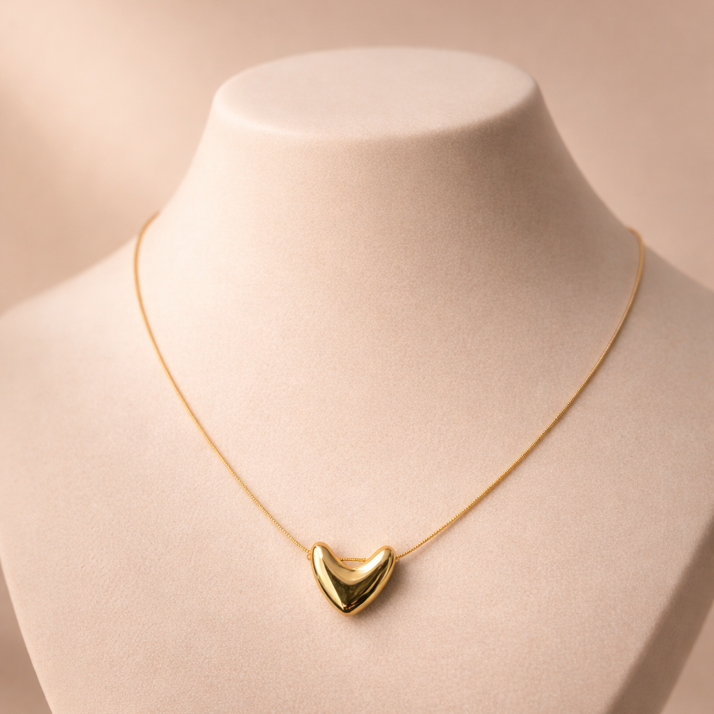 Polished Puffy Heart Slider Necklace