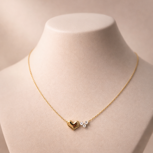 Dainty Heart & Crystal Cluster Necklace