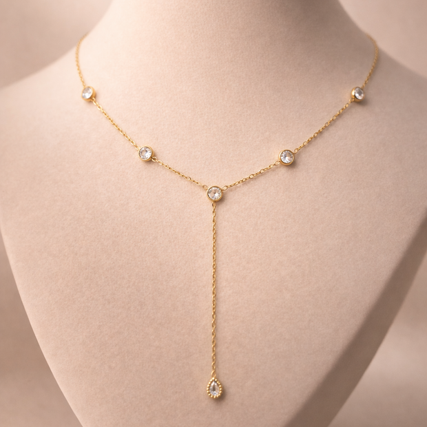 Celeste Bezel Station Lariat Necklace