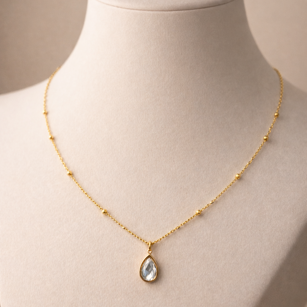 Elara Teardrop Beaded Chain Necklace