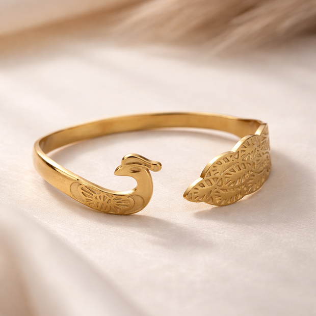Majestic Peacock 18K Gold Plated Open Bracelet