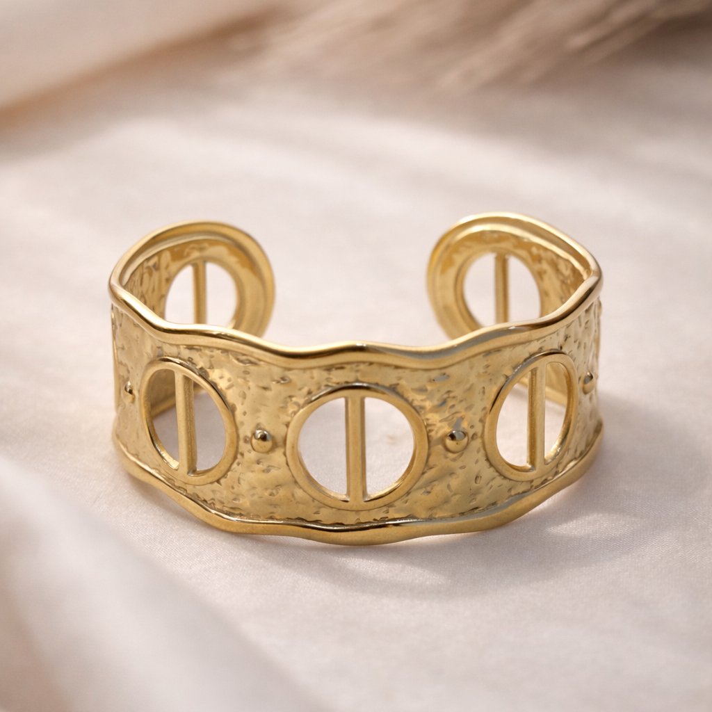 Celestial Hammered Geometric Cut-Out Cuff