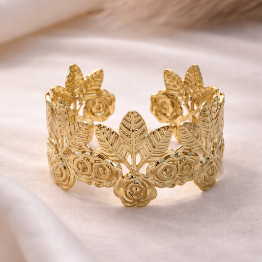 Botanical Rose & Leaf Filigree Bracelet