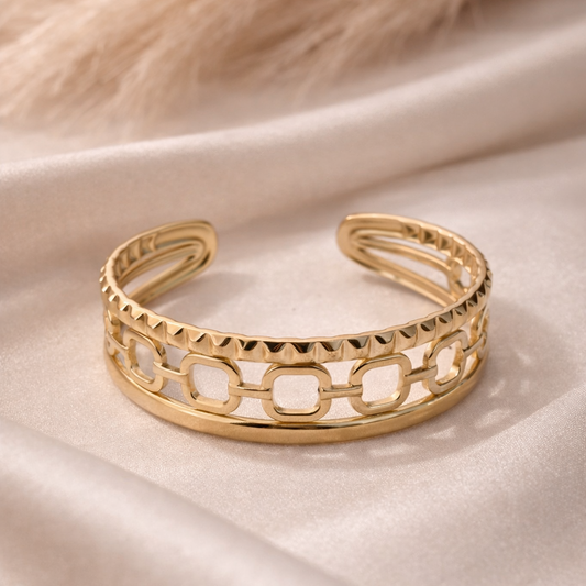 Aura Linked Geometric Cuff- Gold