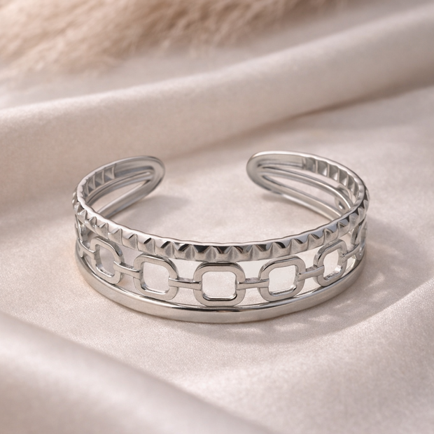 Aura Linked Geometric Cuff - Silver