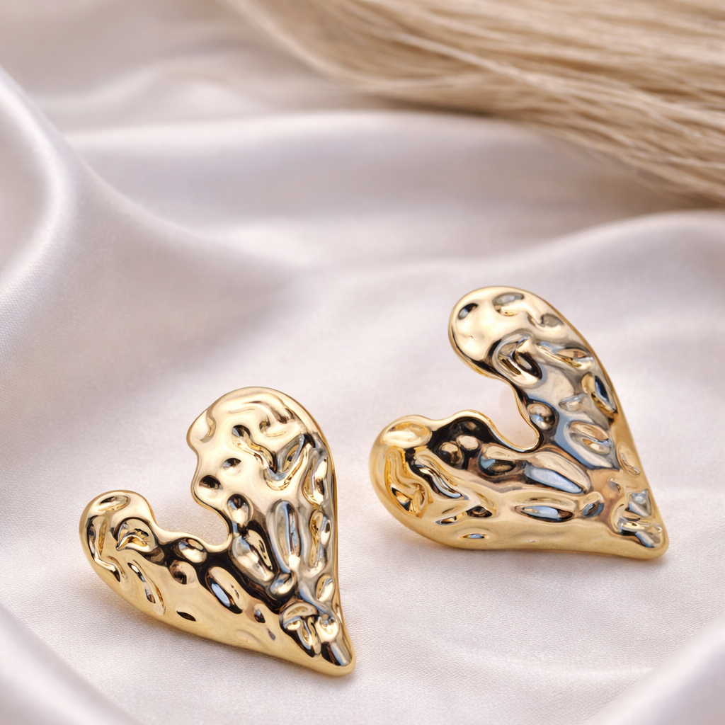 Abstract Molten Gold Heart Stud Earrings
