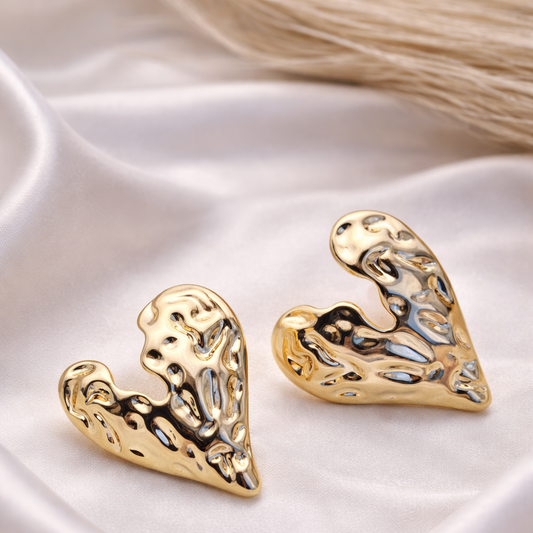 Abstract Molten Gold Heart Stud Earrings