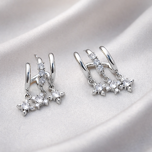 Silver Star Crystal Earrings