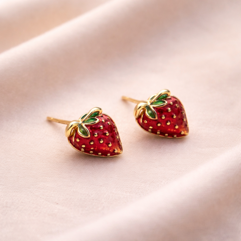 Mini Enamel Strawberry Stud Earrings