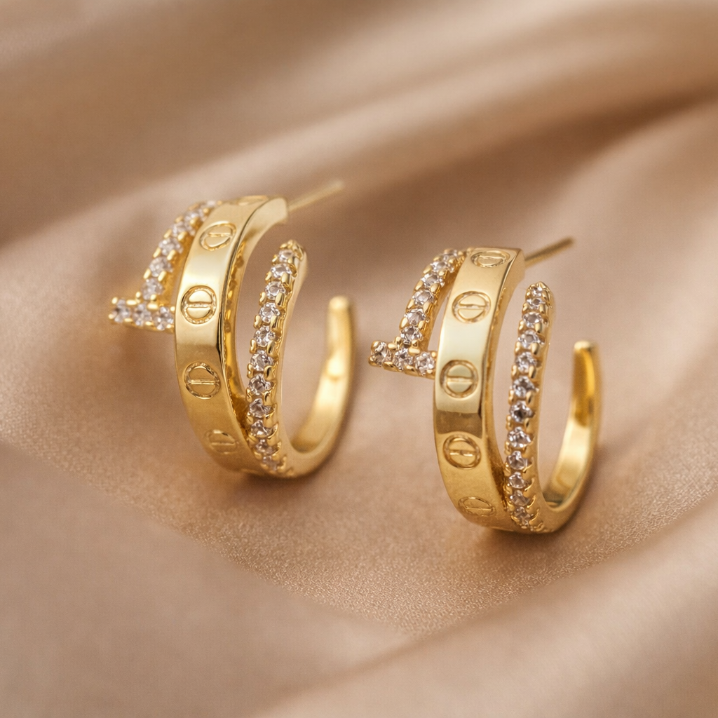 Luna Luxe Baguette Zirconia Nail Hoop Earrings