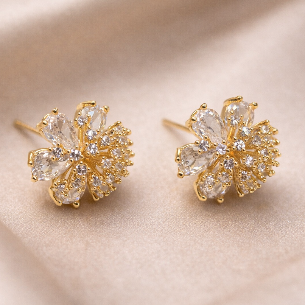 Golden Starlight Pavé Crystal Bloom Studs