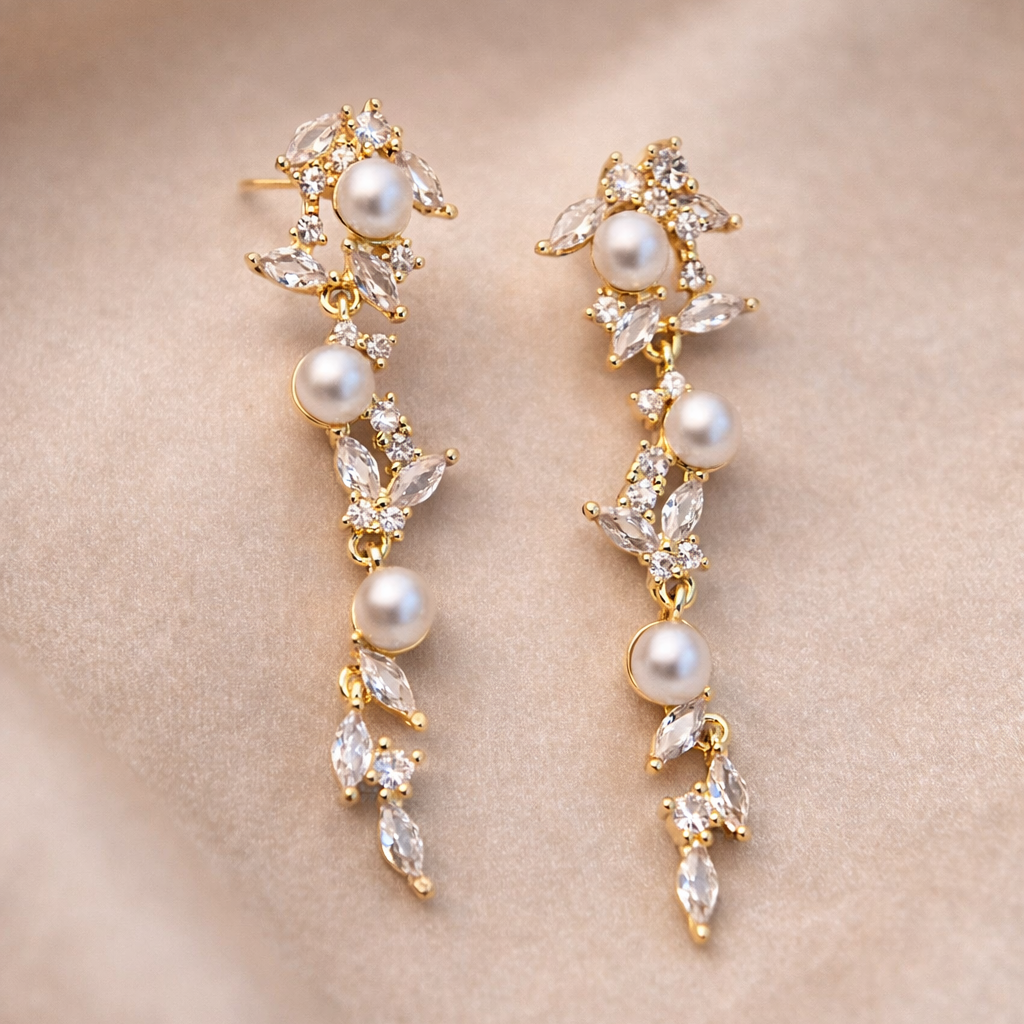 Gilded Pearl & Marquise Crystal Vine Climbers