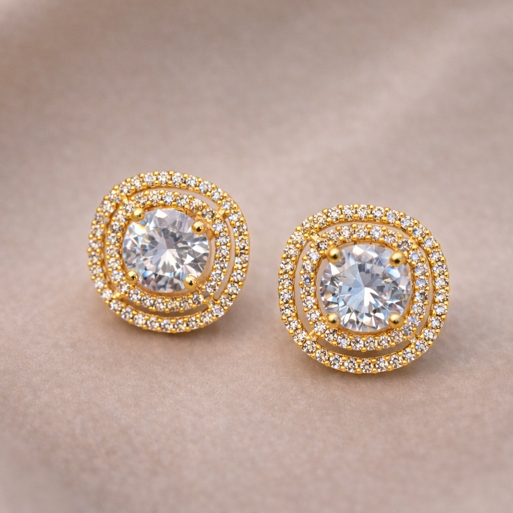 Classic Halo Crystal Stud Earrings
