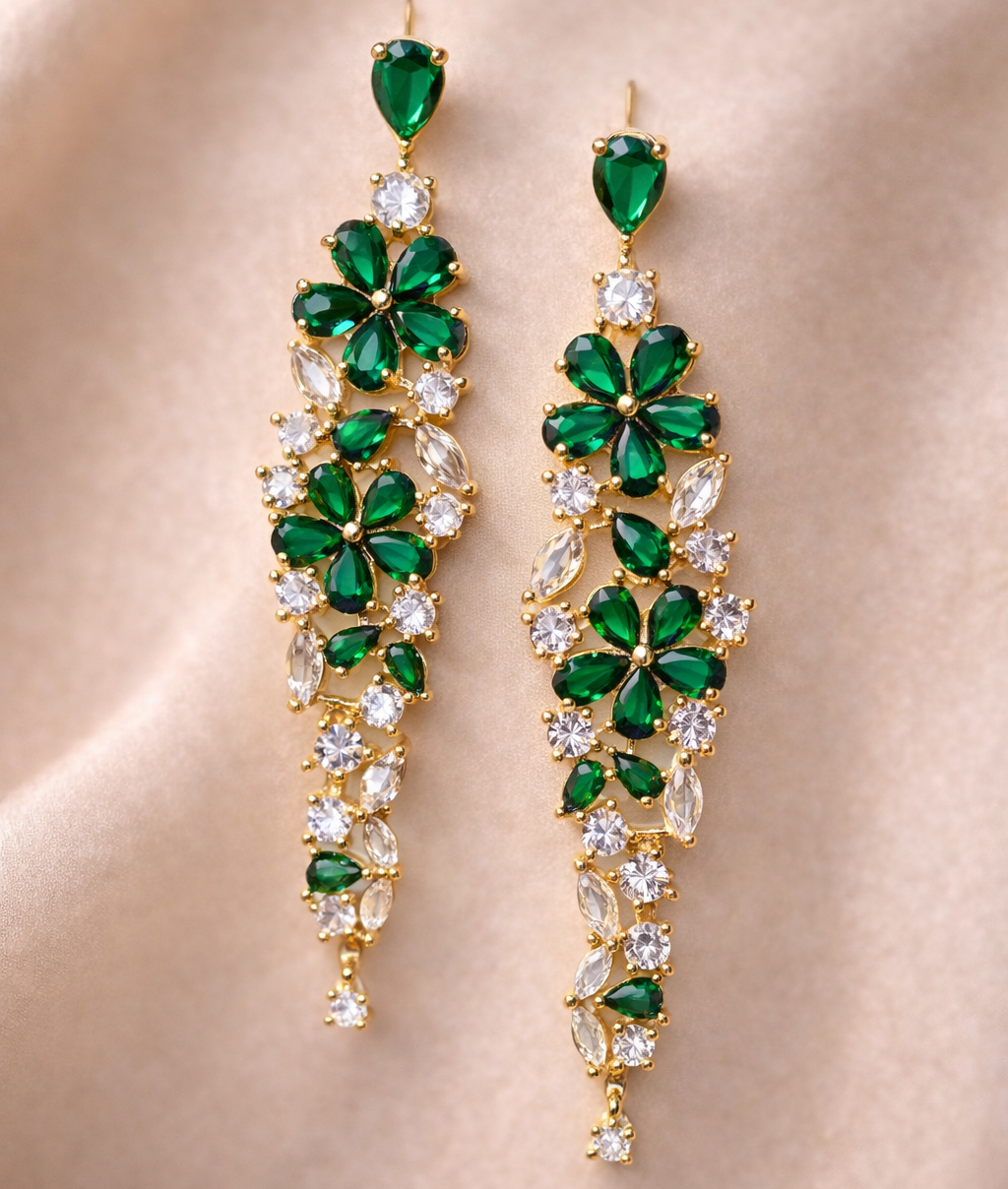 Royal Green Crystal Drop Earrings