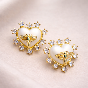 Gilded Bee & Heart Statement Earrings
