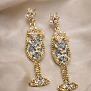 Pearl & Crystal Champagne Flute Earrings