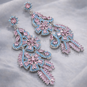 Pink & Turquoise Floral Drop Earrings
