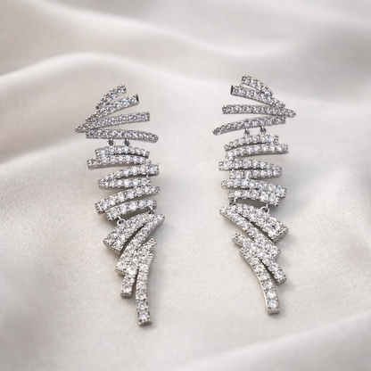 Stellar Cascading Zirconia Wing Crawler Silver Earrings