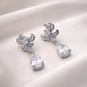 Celestial  Zirconia Teardrop Bloom Silver Earrings