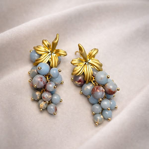 Vintage Gold Blue Grapes Drop Earrings