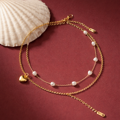 Layered Gold Heart & Pearl Anklet