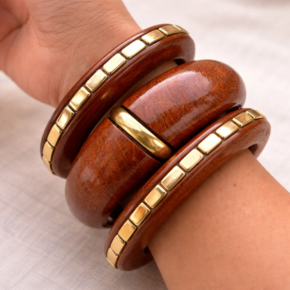 Hand-Carved Timber & Gold Inlay Bangles