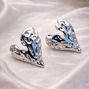 Liquid Molten Heart Silver Stud Earrings