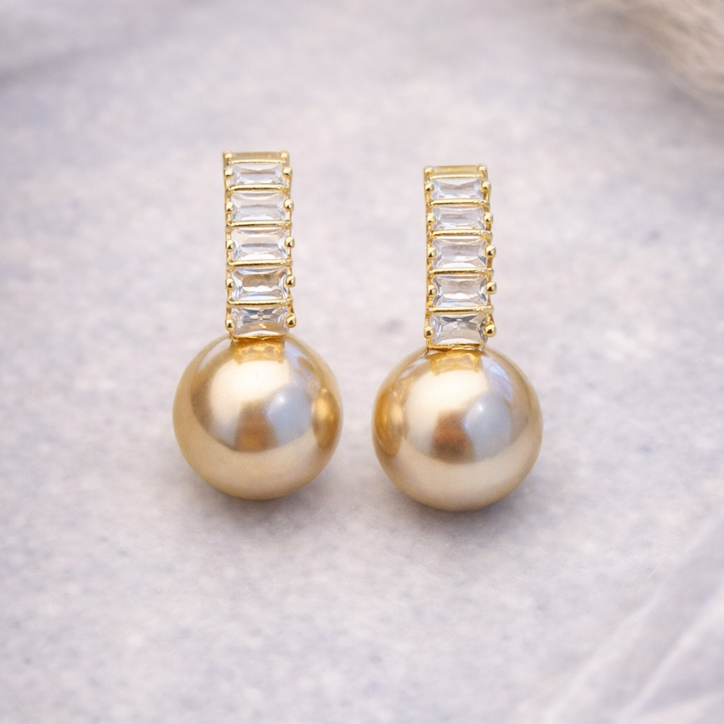 Luxe Champagne Shell Pearl Drop Earrings