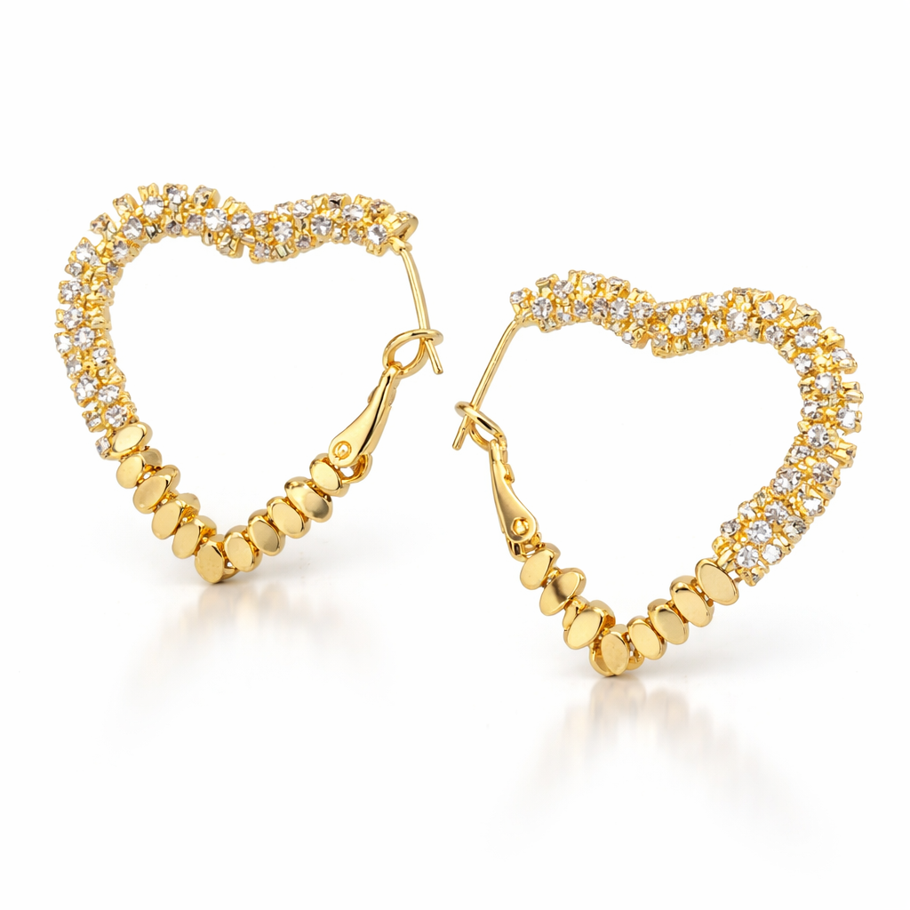 Gilded Heart Pavé & Hammered Gold Hoops