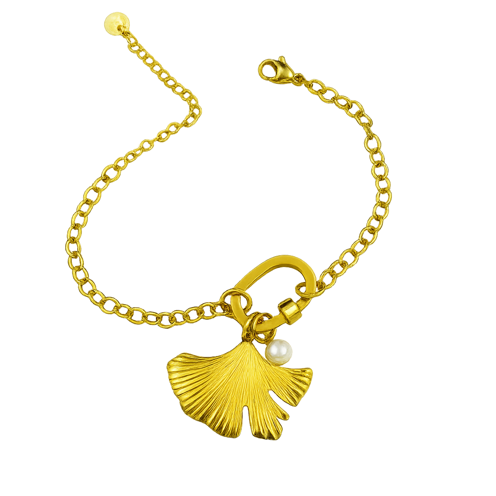 Gold Plated Palm Leaf Pearl Bracelet